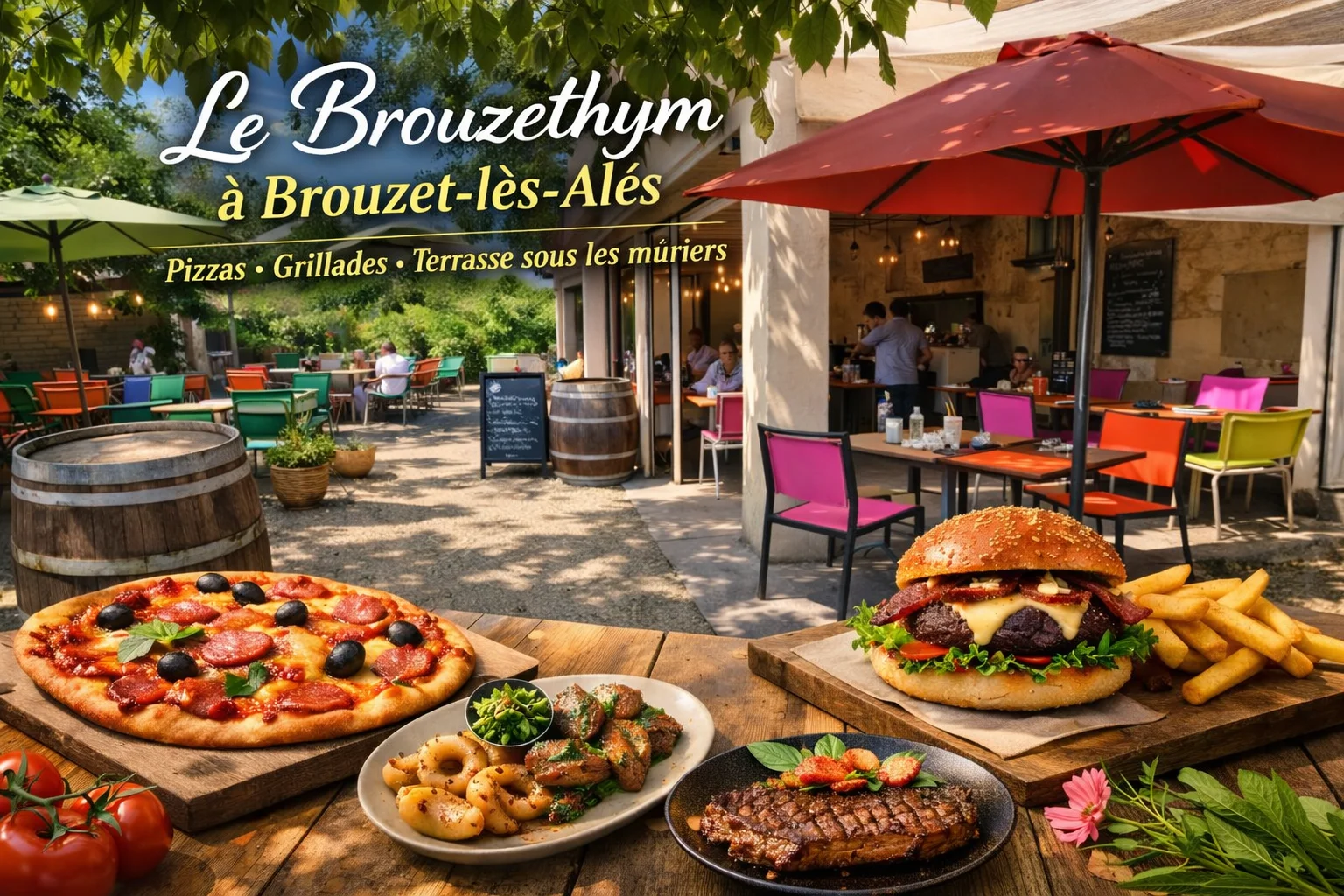 Le Brouzethym à Brouzet-lès-Alès : une table conviviale entre pizzas, grillades et terrasse sous les mûriers